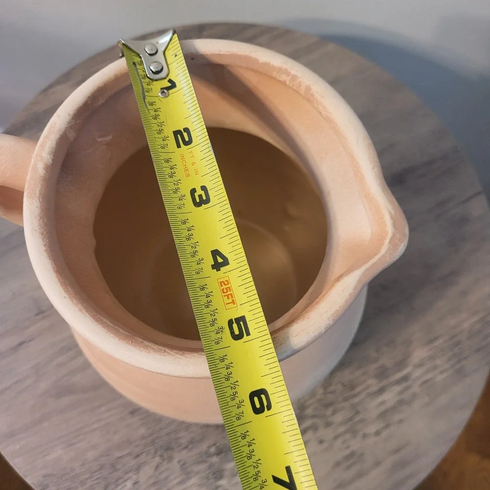 Terracotta Clay Pitcher Matte Beige Round Solid Handle 7
